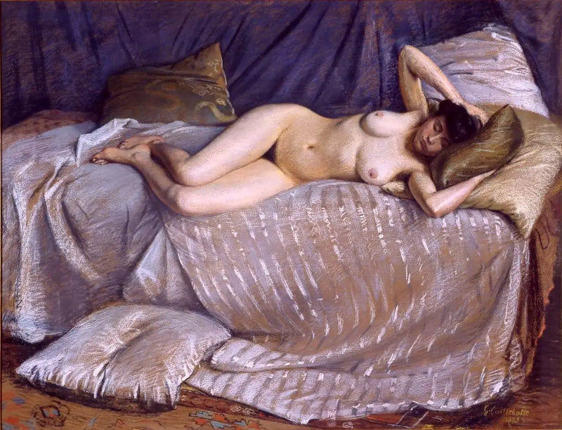 Naakte vrouw uitgestrekt op een divan - Gustave Caillebotte