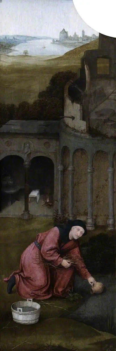 Sint-Jozef die hout verzamelt (triptyque, binnenkant van de linker vleugel) - Hieronymus Bosch