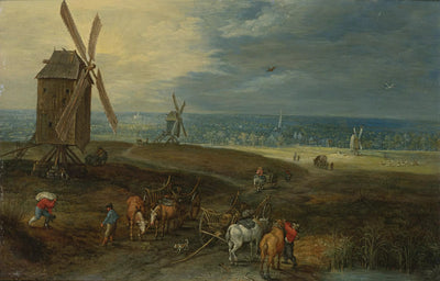 Vaste paysage avec des voyageurs devant un moulin à vent - Jan Brueghel le Jeune