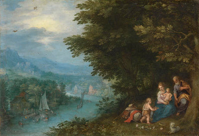 Paysage fluvial, le reste du temps pendant le vol vers l'Égypte - Jan Brueghel l'Ancien