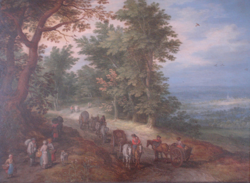 Voyageurs sur une route au sommet d'une colline - Jan Brueghel l'Ancien