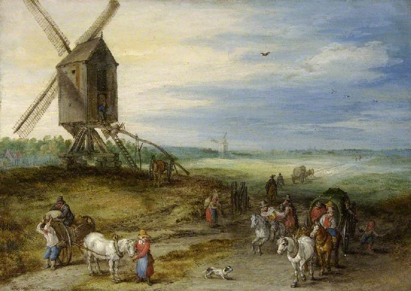 Paysage avec moulin et charrettes - Jan Brueghel l'Ancien