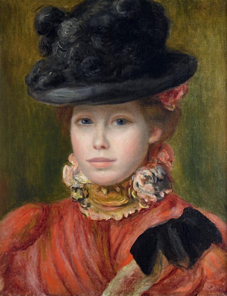 Jong meisje met zwarte hoed met rode bloemen - Pierre-Auguste Renoir