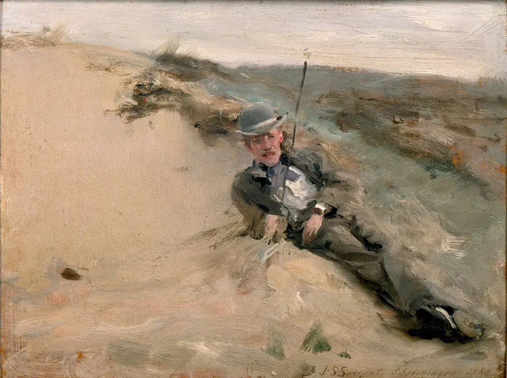 Reproduction du tableau « Portrait de Ralph Curtis sur la plage de Scheveningen - John Singer Sargent » par Alpha Reproduction en peinture à l’huile