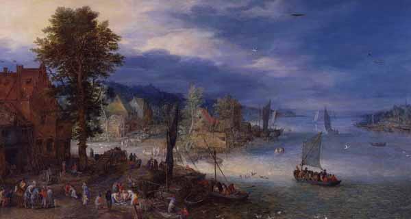 Paysage avec un village de pêcheurs - Jan Brueghel l'Ancien