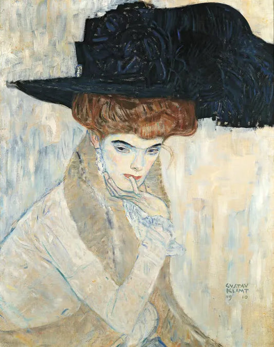 🎩✨ De Zwarte Veerhoed – Gustav Klimt (1910)