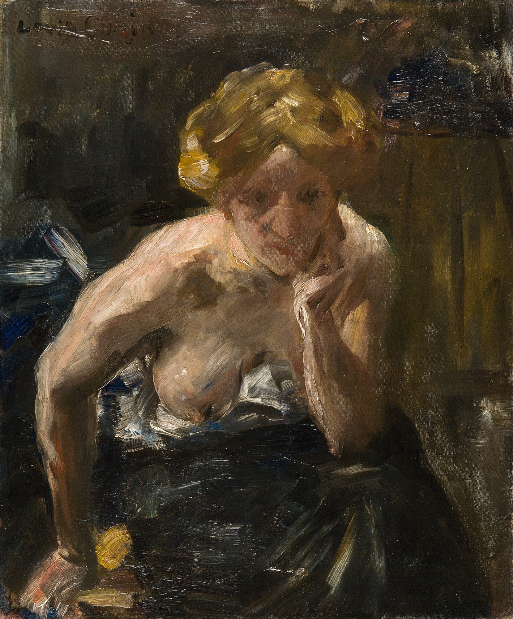 Jeune femme à moitié nue, la tête soutenue par sa main gauche - Lovis Corinth