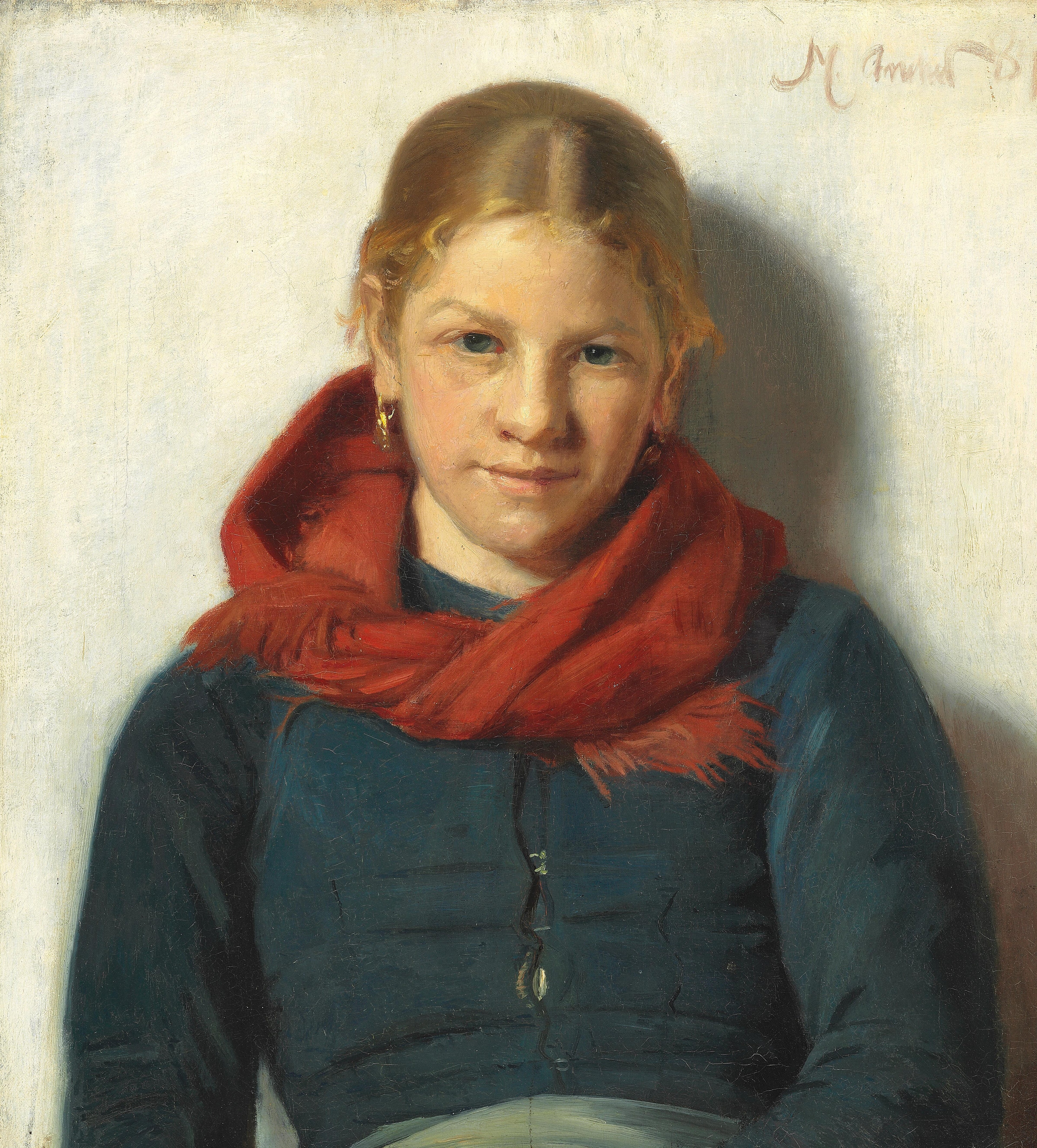 Jeune fille de Skagen vêtue d’un châle rouge. - Michael Peter Ancher - Alpha Reproduction