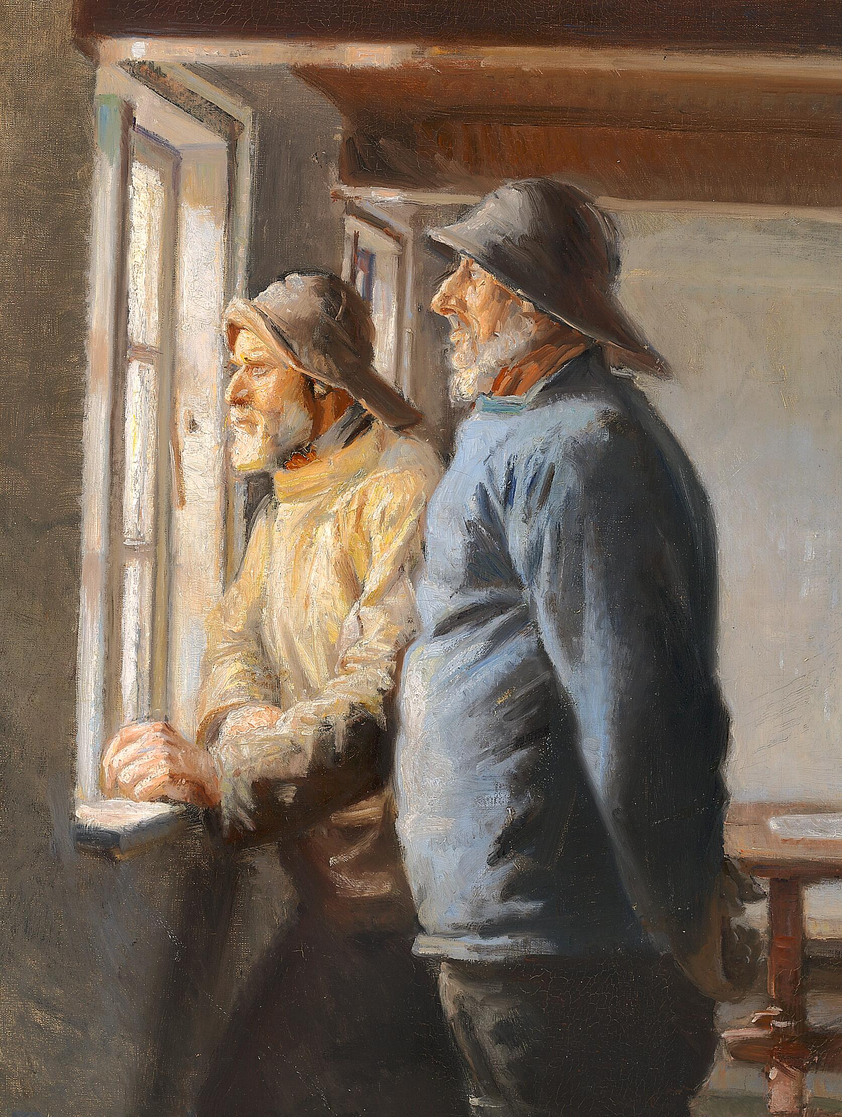 Deux pêcheurs de Skagen observent la mer par une fenêtre. - Michael Peter Ancher - Alpha Reproduction