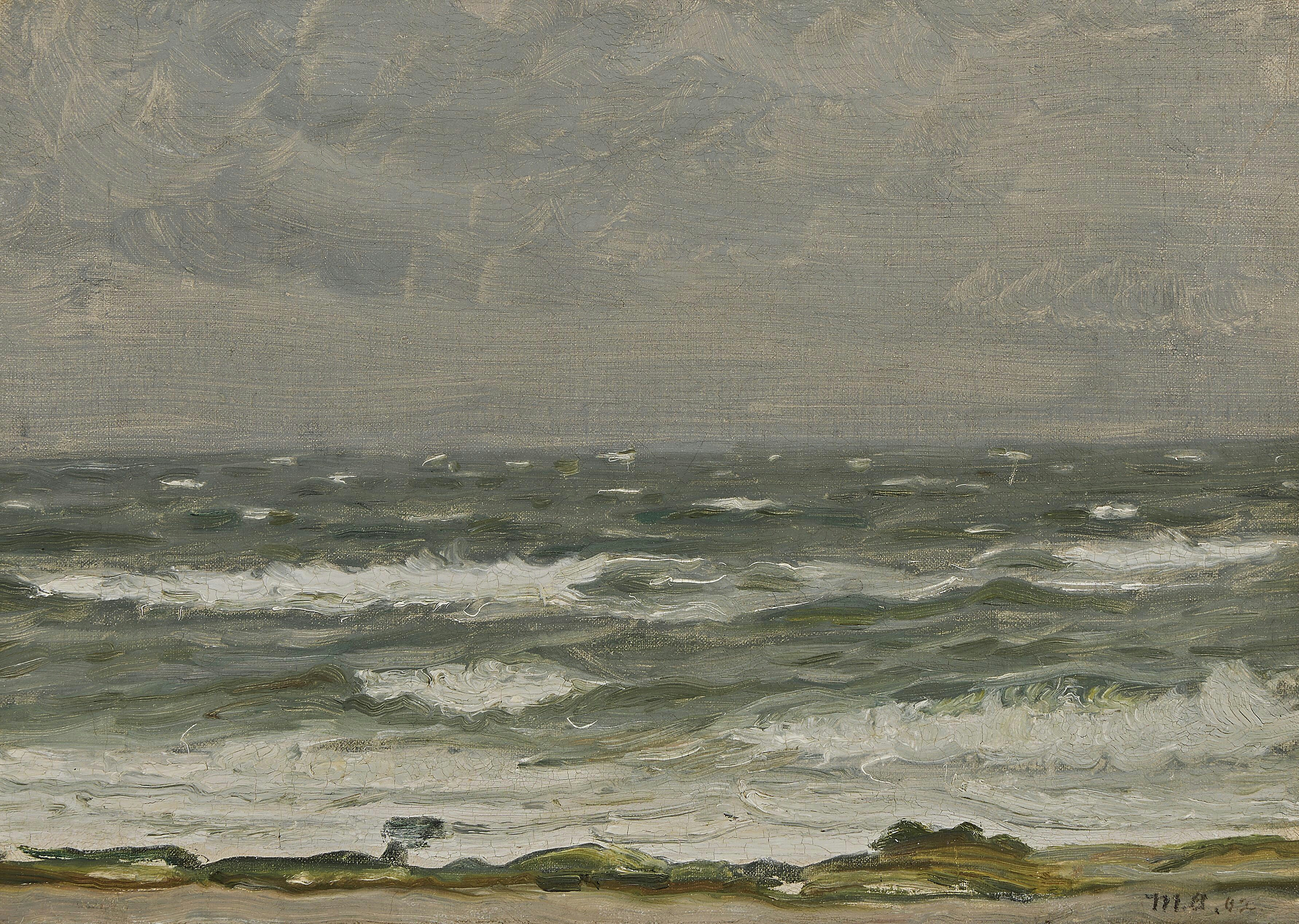Vue depuis la côte vers la mer avec des vagues écumeuses Skagen. - Michael Peter Ancher - Alpha Reproduction