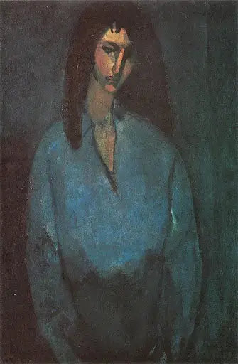 Reproduction du tableau « Portrait de jeune fille à la blouse bleue - Amedeo Modigliani » par Alpha Reproduction en peinture à l’huile