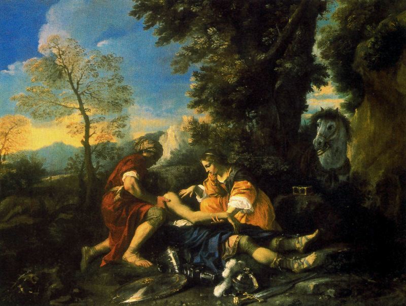 Tancrède secouru par Herminie et Vafrin après le combat d'Argante - Pier Francesco Mola