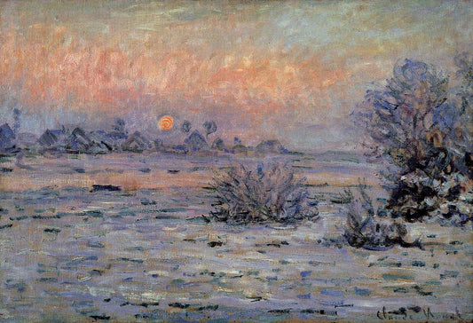 "Sneeuweffect in Lavacourt, de ondergaande zon" – Claude Monet (rond 1880)
