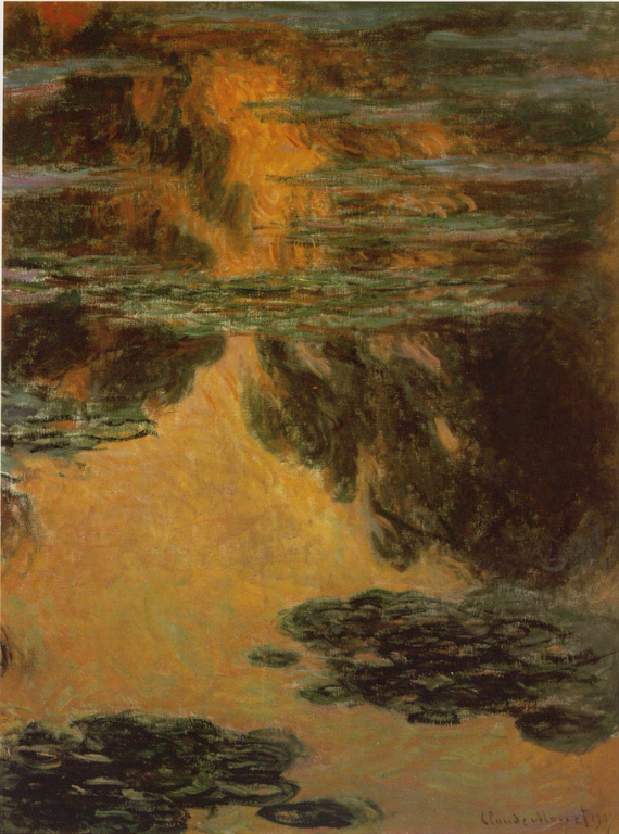 🌑 Waterlelies bij vurige schemering – Claude Monet (1907)