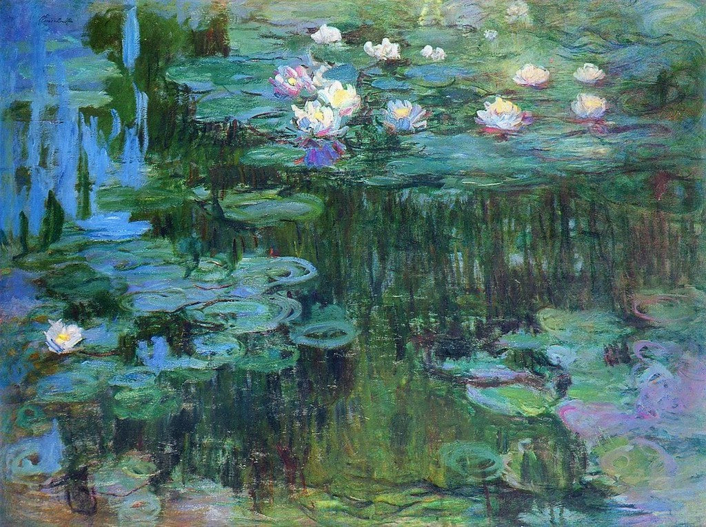 💠 Waterlelies met blauwe reflecties en dichte bloei – Claude Monet