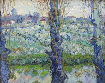 Reproduction du tableau « Verger en fleur avec vue d'Arles - Vincent van Gogh » par Alpha Reproduction en peinture à l’huile