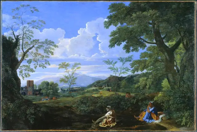 Landschap met een vrouw die haar voeten wast - Nicolas Poussin