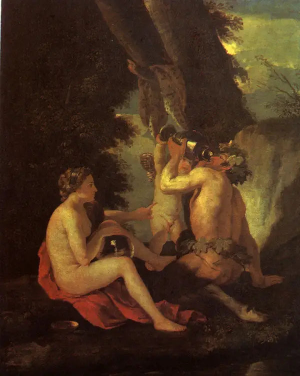 Bachaanse scène of nimf en satyr drinkend - Nicolas Poussin
