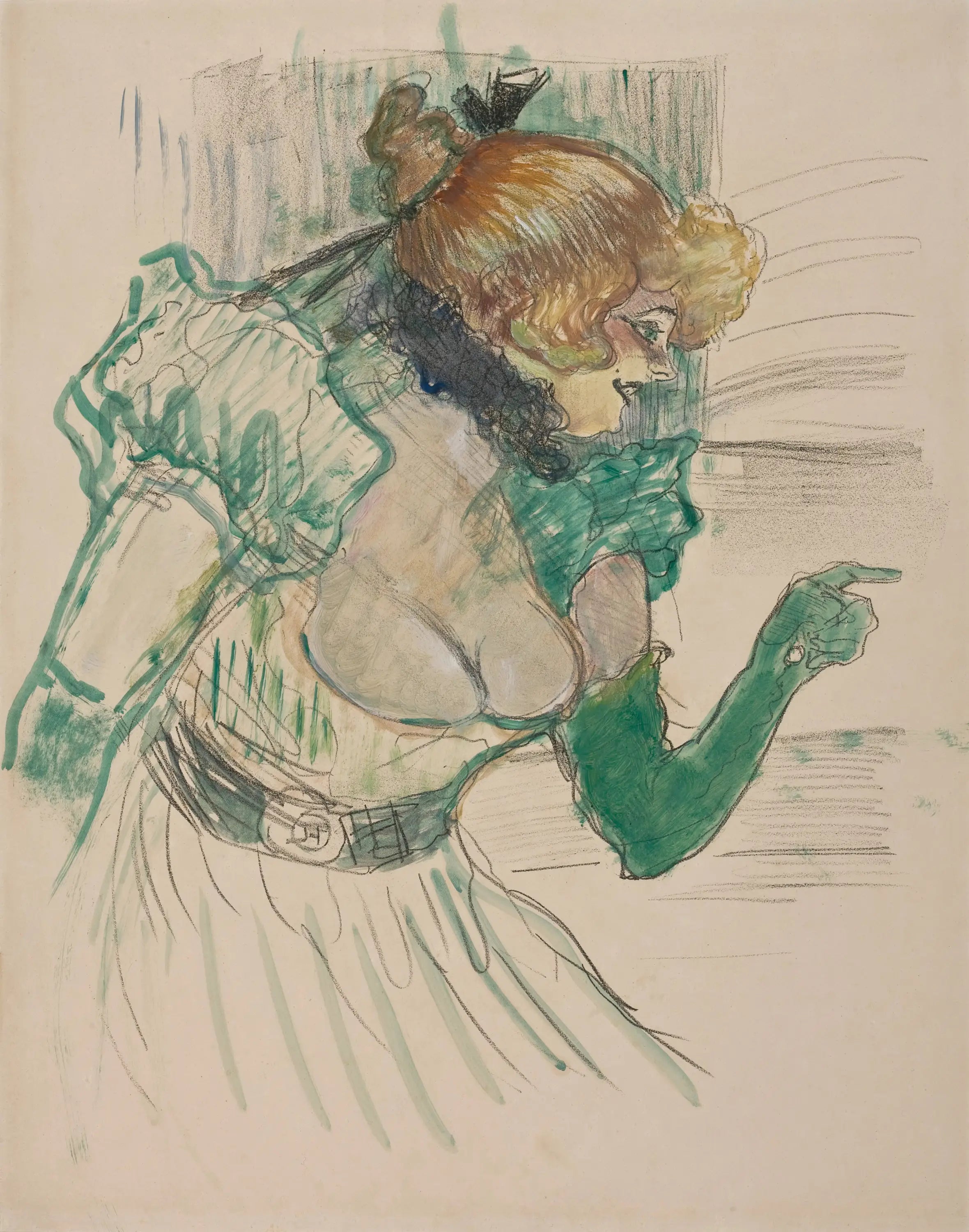 Reproduction du tableau « Artista com luvas verdes - a cantora Dolly do Café Star de Le Havre - Henri de Toulouse-Lautrec » par Alpha Reproduction en peinture à l’huile