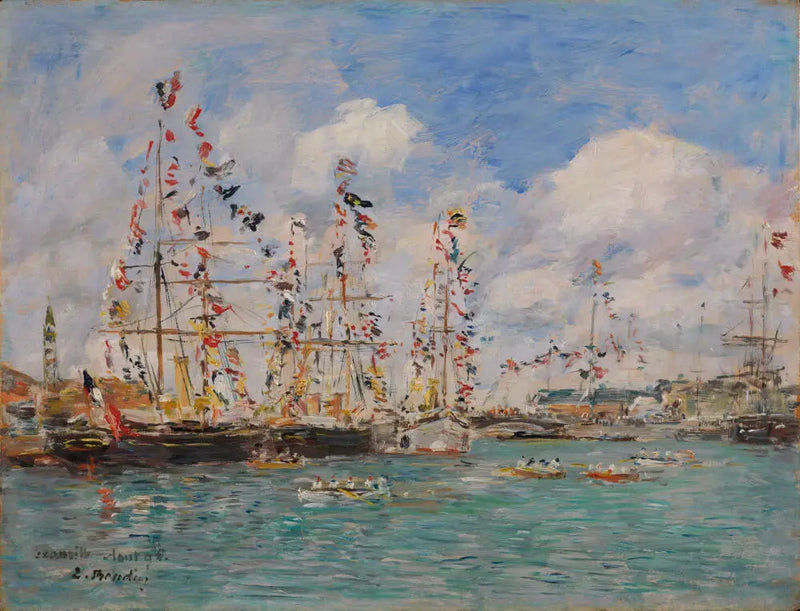 Versierde boten met vlaggen in de haven van Deauville - Eugène Boudin