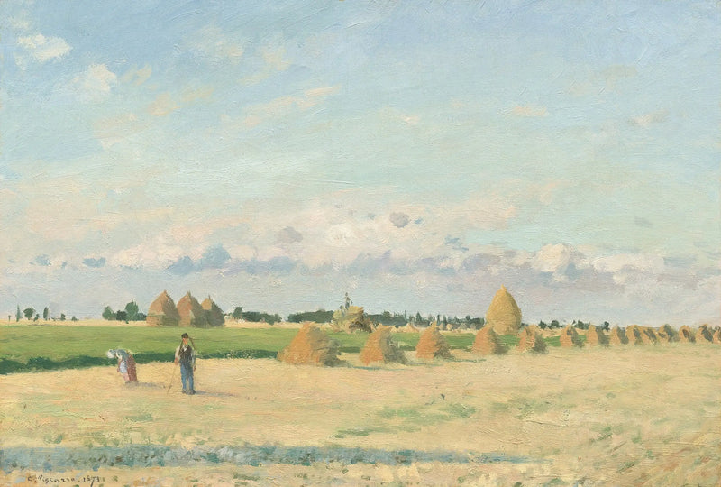 Open velden met hooibalen nabij Pontoise - Camille Pissarro