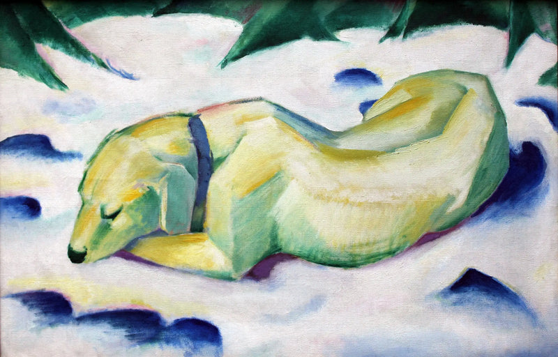 Hond liggend in de sneeuw - Franz Marc