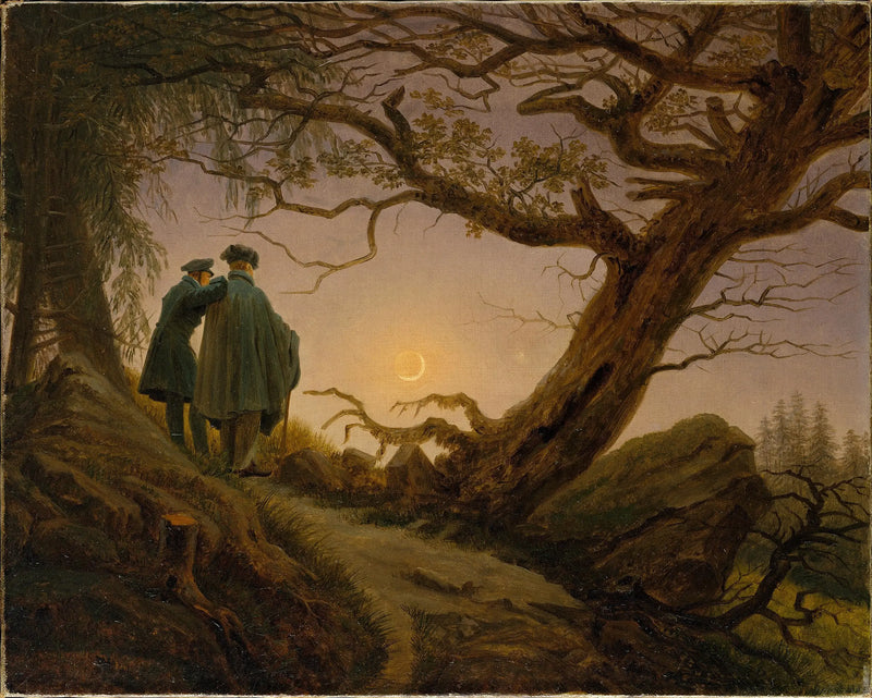 Twee Mannen die de maan contempleren - Caspar David Friedrich
