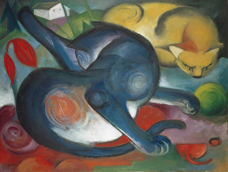 Twee katten, blauw en geel - Franz Marc
