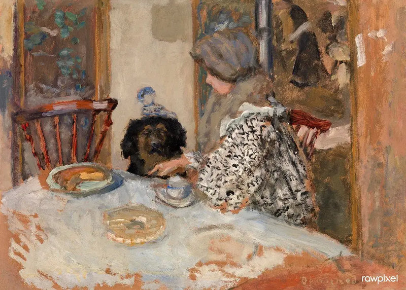 Vrouw en hond aan tafel - Pierre Bonnard