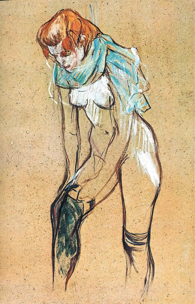Vrouw die haar kous aantrekt - Henri de Toulouse-Lautrec