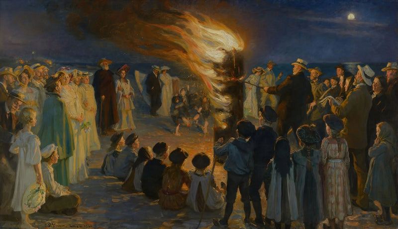 Vuur van de midzomeravondviering op het strand van Skagen - Peder Severin Krøyer