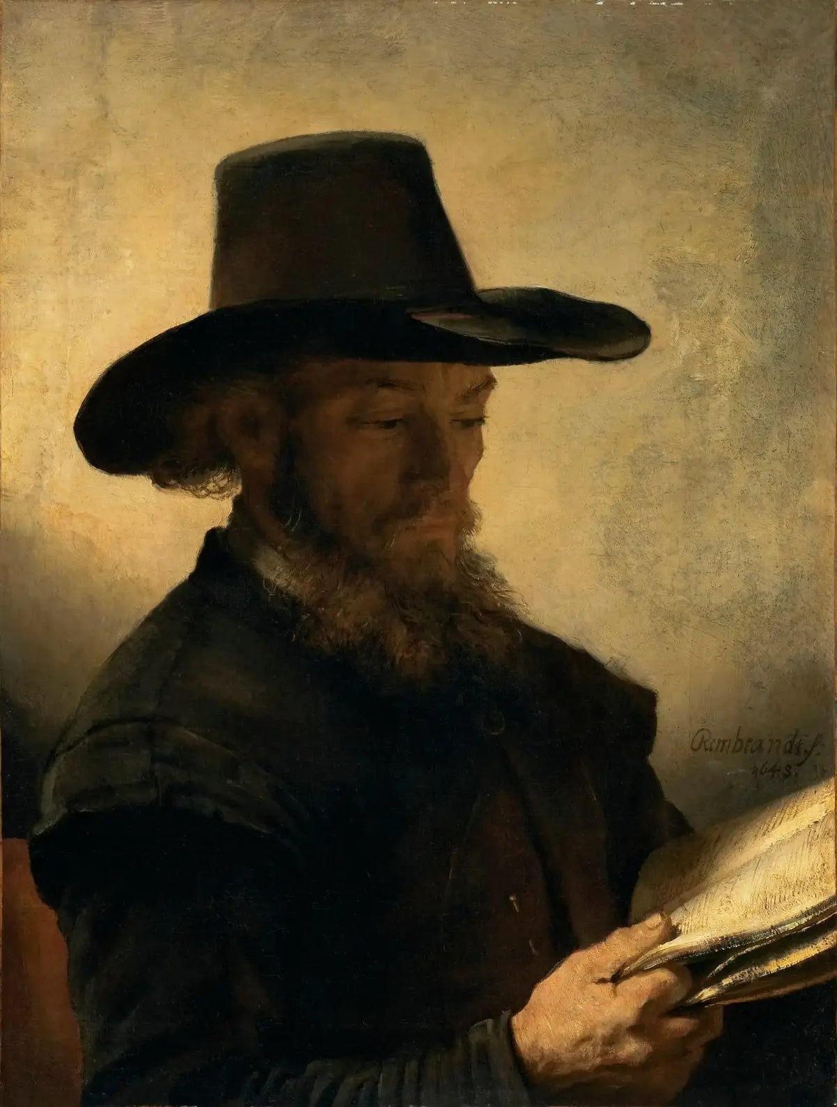 Reproduction du tableau « Homme lisant - Rembrandt » par Alpha Reproduction en peinture à l’huile