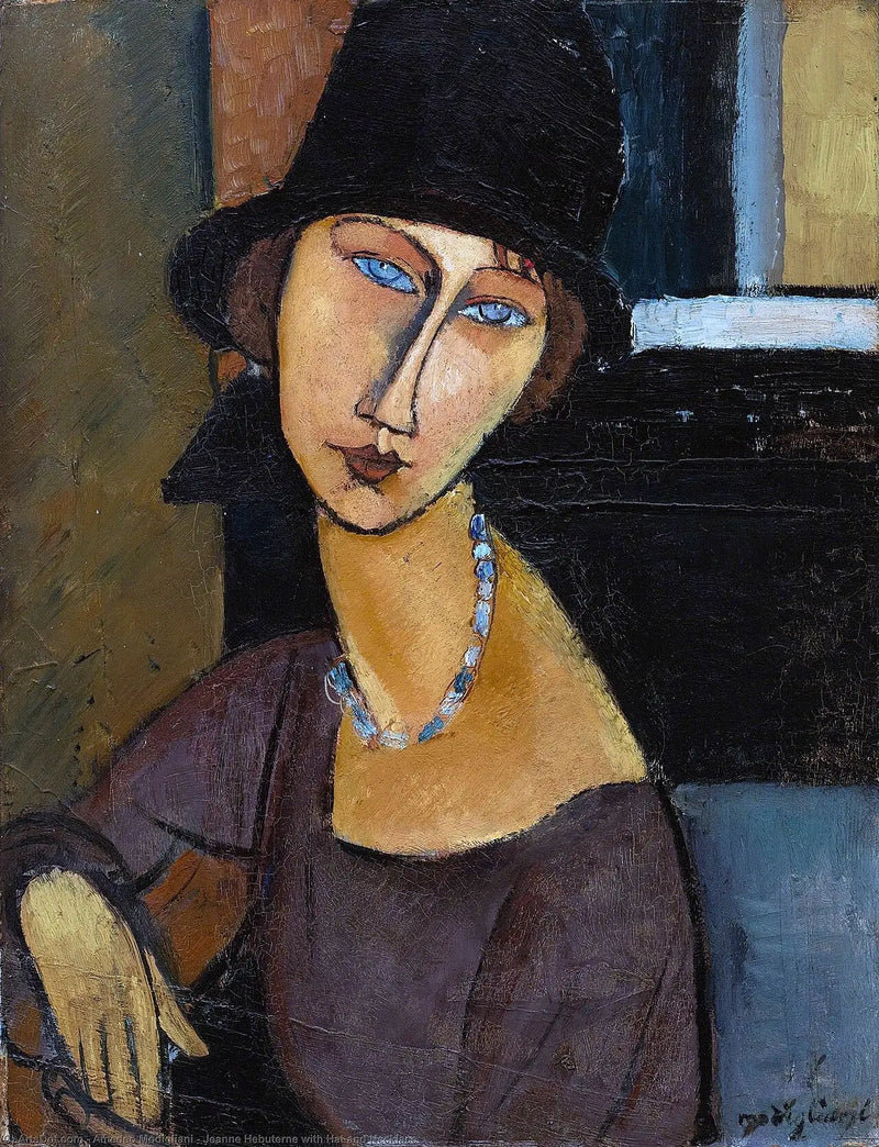 Jeanne Hébuterne met Hoed en Kraag - Amedeo Modigliani