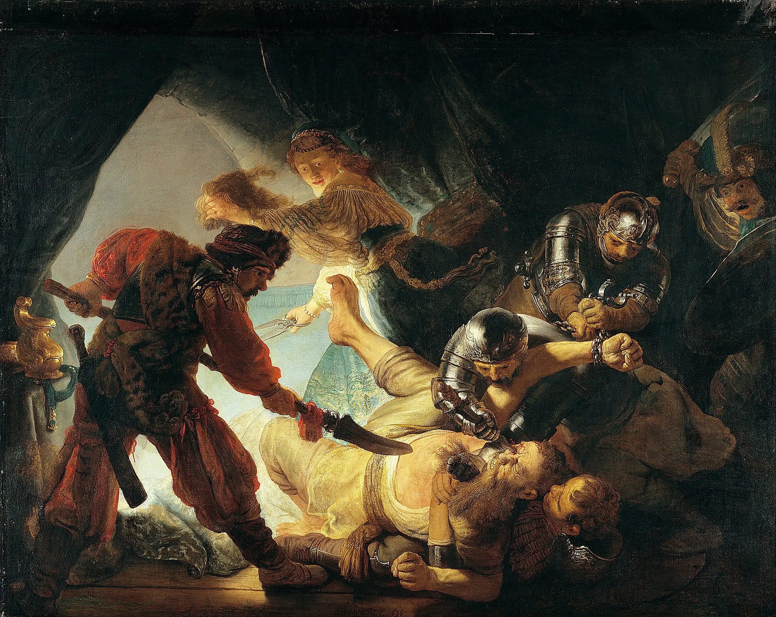 Reproduction du tableau « L'Aveuglement de Samson - Rembrandt » par Alpha Reproduction en peinture à l’huile