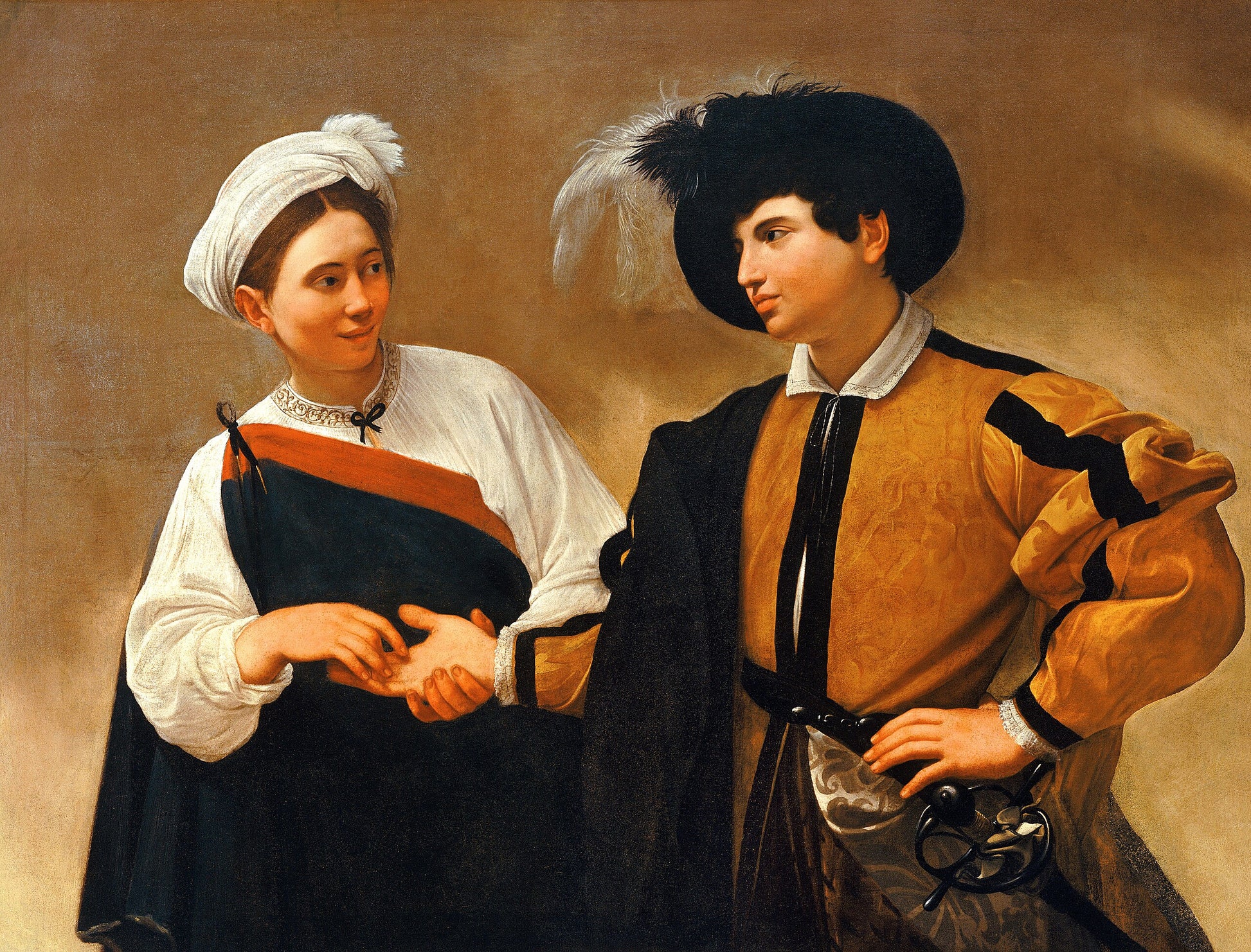 Reproduction du tableau « La Diseuse de bonne aventure - Le Caravage » par Alpha Reproduction en peinture à l’huile