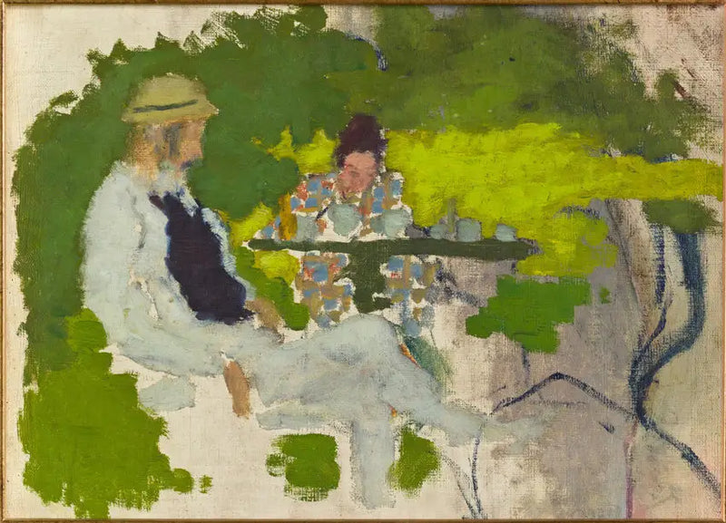 De vader en de zus van de kunstenaar in de tuin van Grand-Lemps - Pierre Bonnard