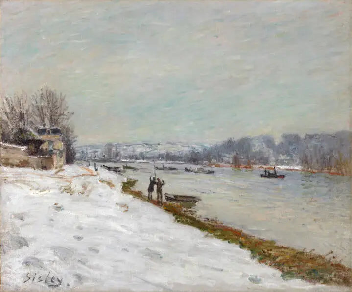 De kade van Billancourt - Sneeuw - Alfred Sisley