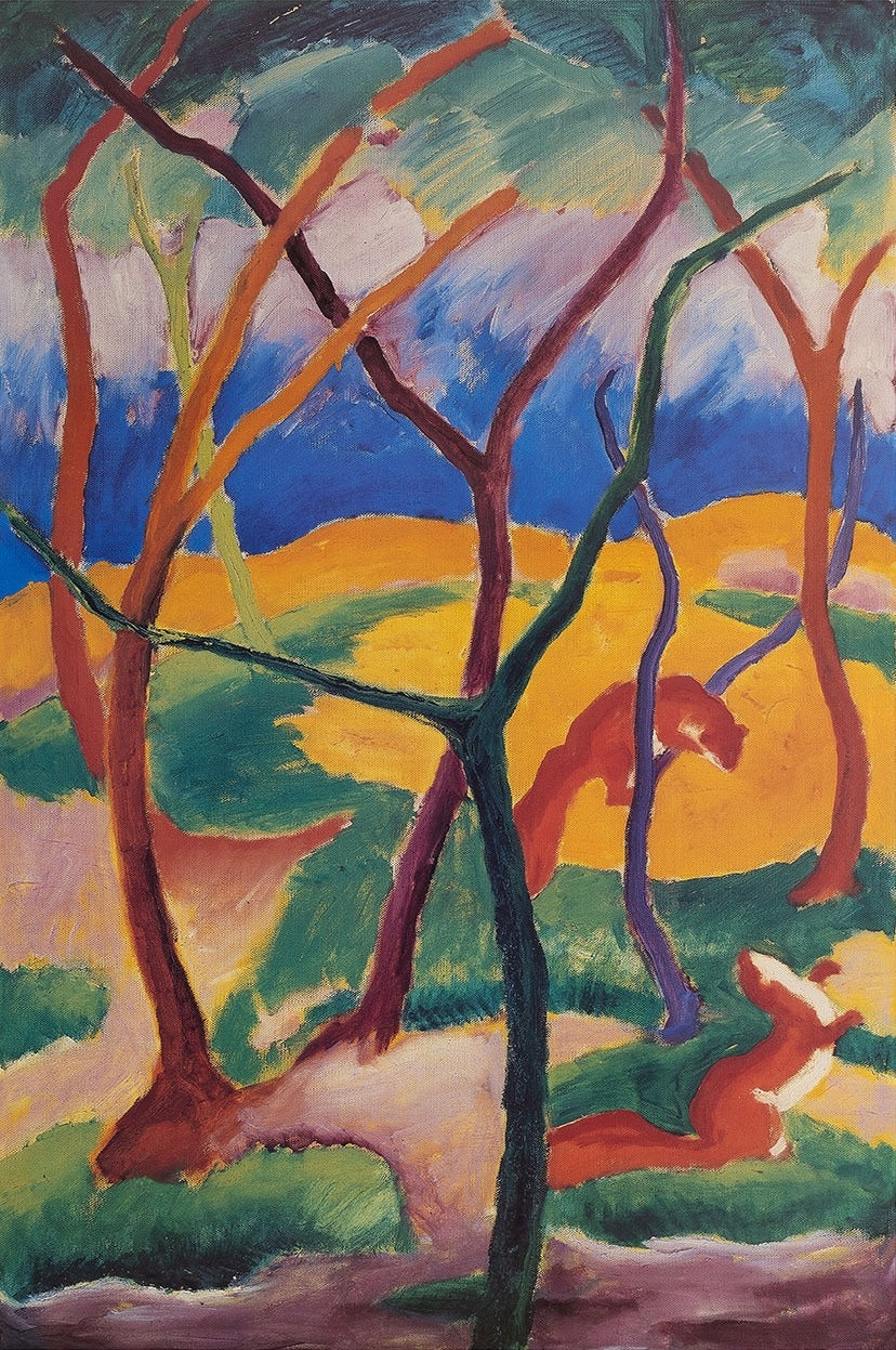 Reproduction du tableau « Les belettes jouent - Franz Marc » par Alpha Reproduction en peinture à l’huile