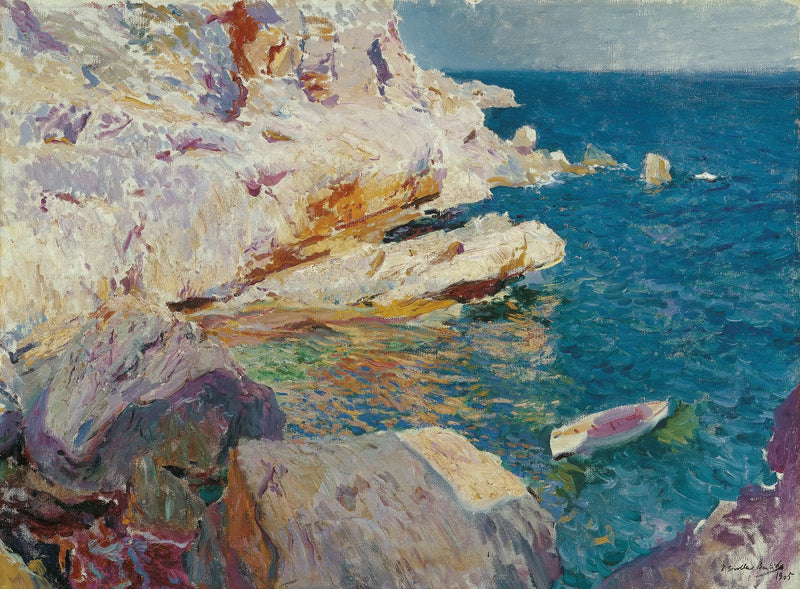 De rotsen van Jávea en het witte schip - Joaquín Sorolla