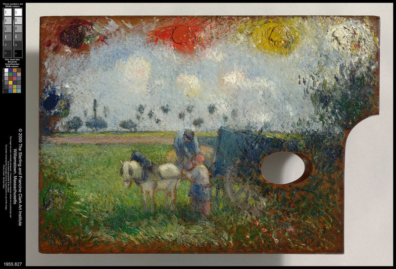 Palette van de kunstenaar met kar en boeren - Camille Pissarro