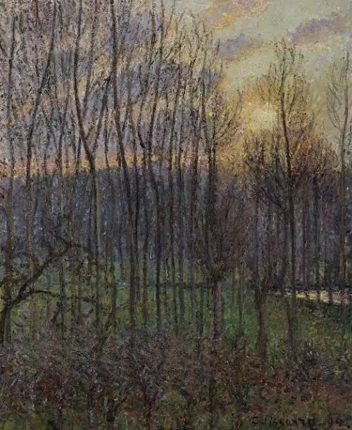 Populieren in Éragny, ondergang van de zon - Camille Pissarro