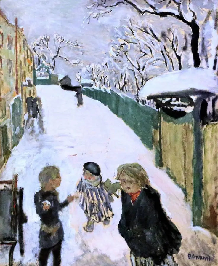 Straat onder de sneeuw met spelende kinderen - Pierre Bonnard