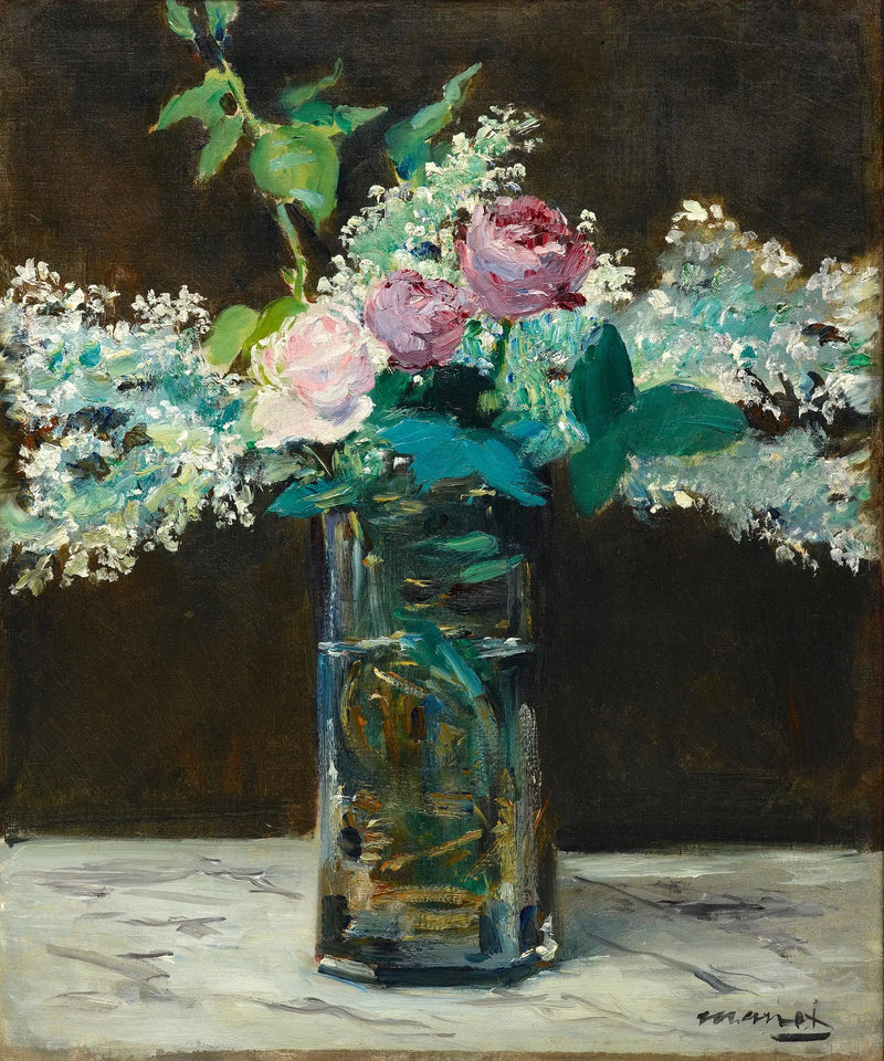 Vaasje met witte seringen en rozen - Édouard Manet