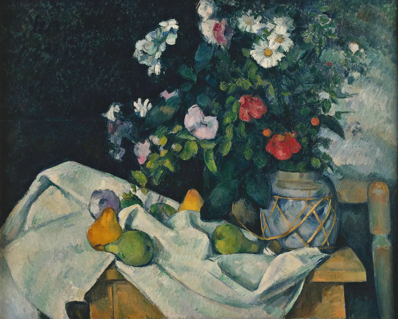 Bloemen in een gemberpot en fruit - Paul Cézanne