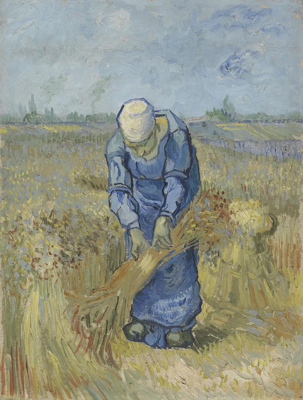 Reproduction du tableau « Paysanne liant des gerbes (d'après Millet) - Vincent van Gogh » par Alpha Reproduction en peinture à l’huile