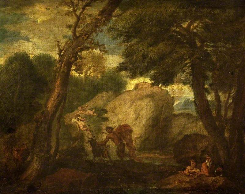 Paysage avec des figures mythologiques - Pier Francesco Mola image 1 reproduction artisanale de tableau