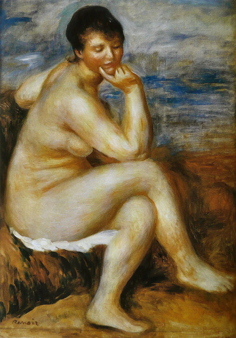 Zittende badster op een rots - Pierre-Auguste Renoir