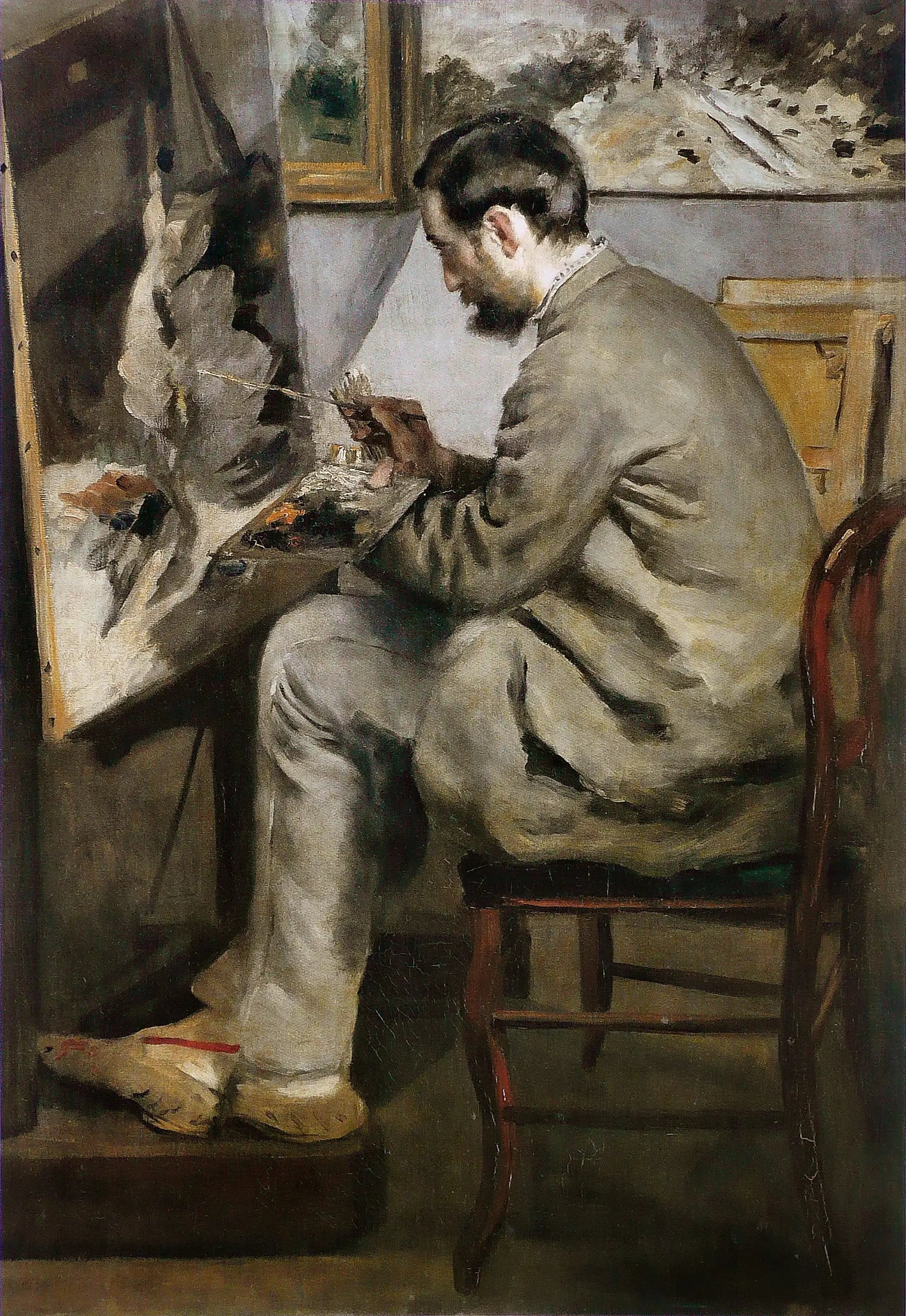Reproduction du tableau « Frédéric Bazille peignant à son chevalet - Pierre-Auguste Renoir » par Alpha Reproduction en peinture à l’huile