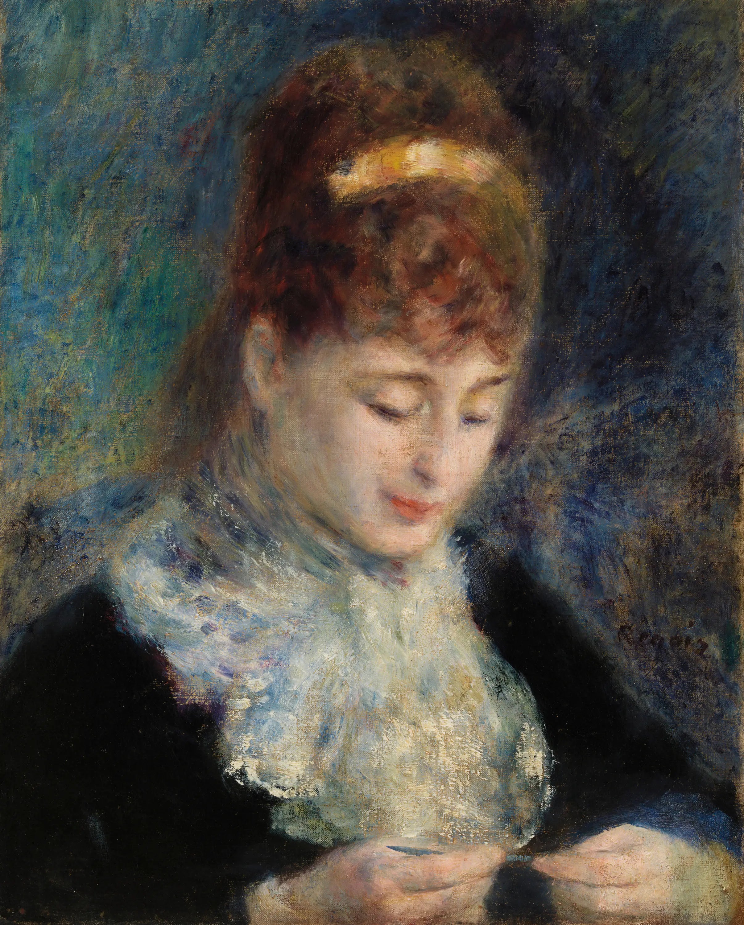 Reproduction du tableau « Femme faisant du crochet - Pierre-Auguste Renoir » par Alpha Reproduction en peinture à l’huile