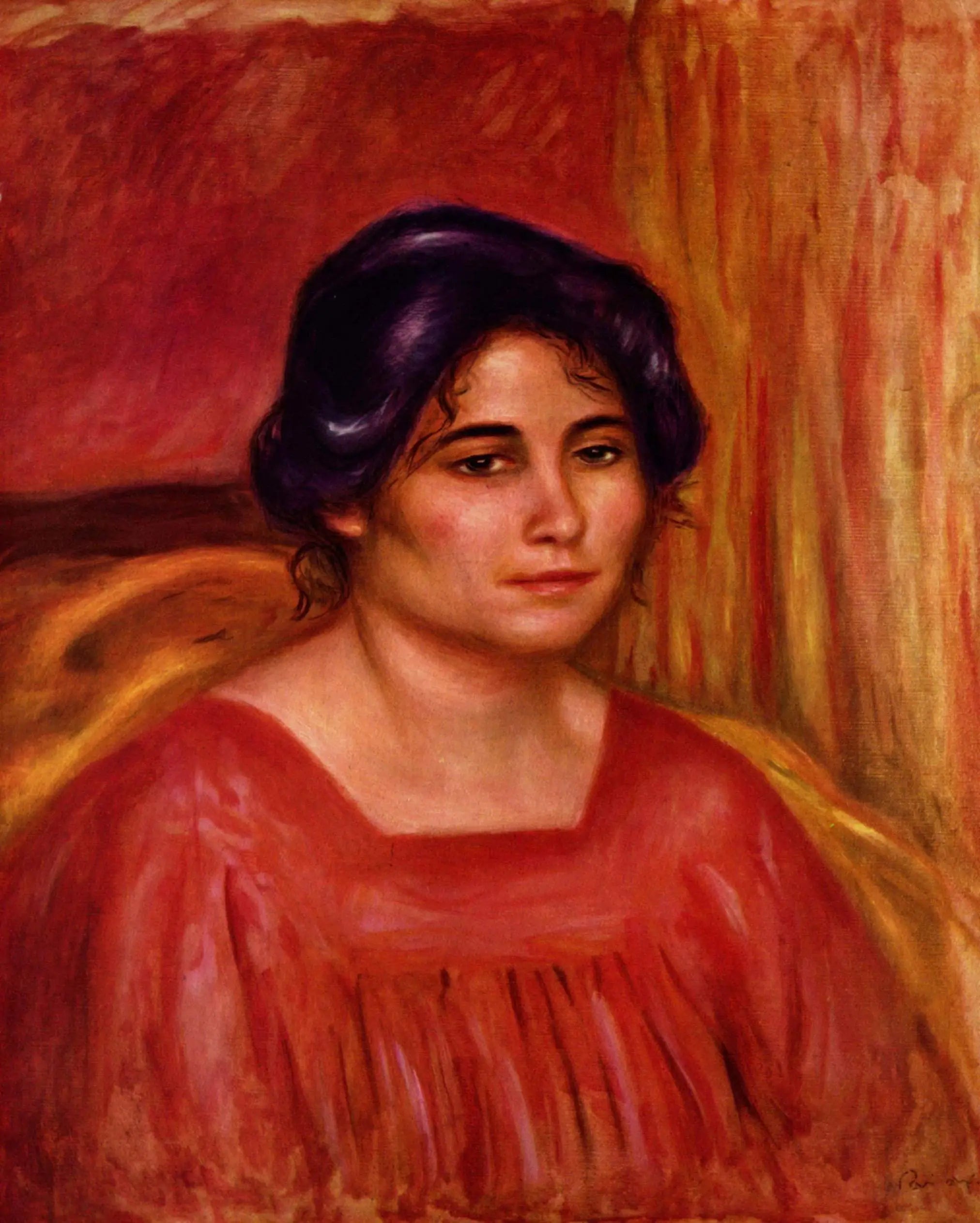Reproduction du tableau « Gabrielle en robe rouge - Pierre-Auguste Renoir » par Alpha Reproduction en peinture à l’huile